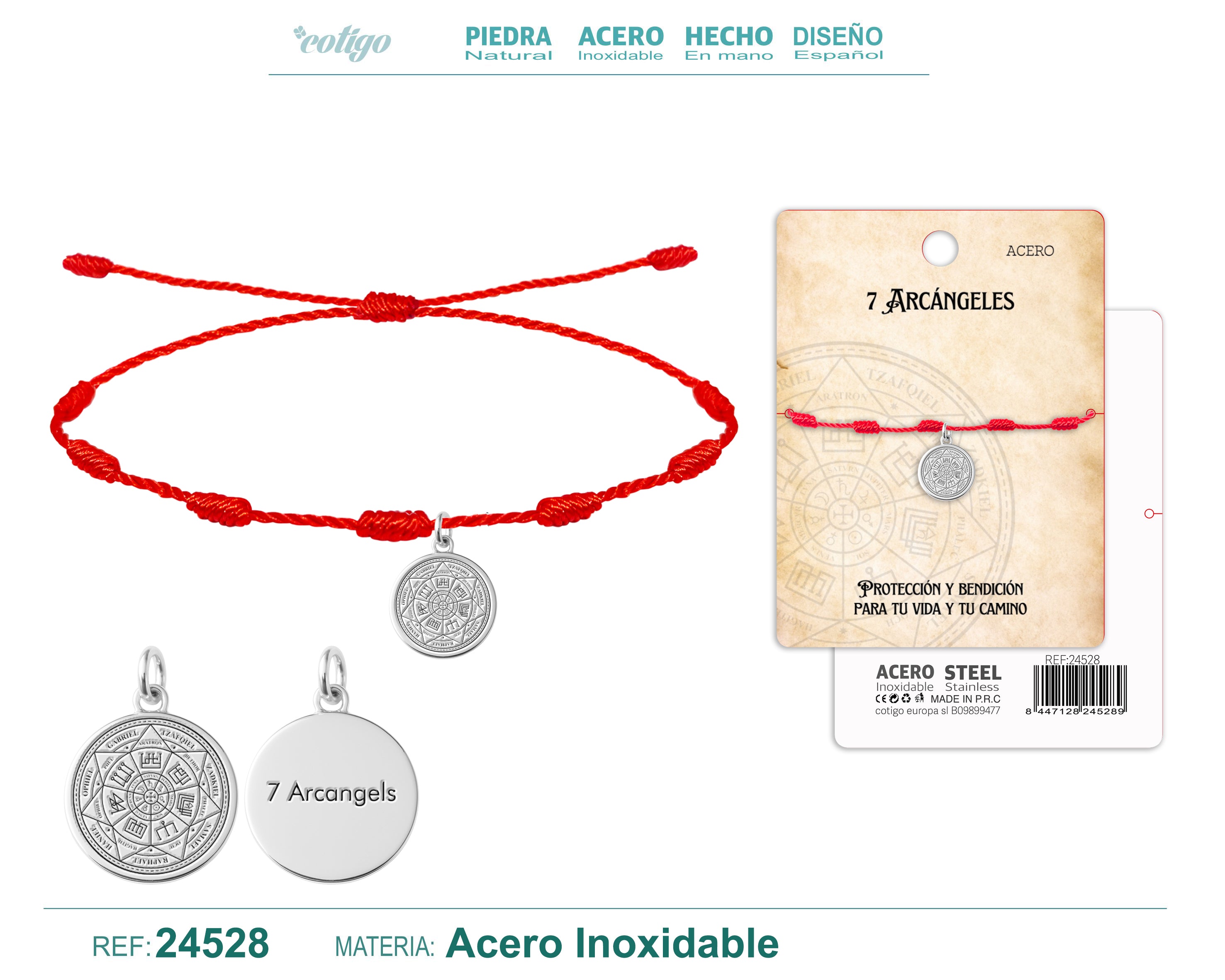 Pulsera de 7 Nudos con 7 Arcángeles en Acero Inoxidable en acabado plateado – vista principal