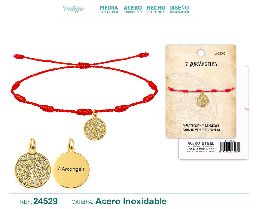Pulsera de 7 Nudos con 7 Arcángeles en Acero Inoxidable en acabado dorado – vista principal
