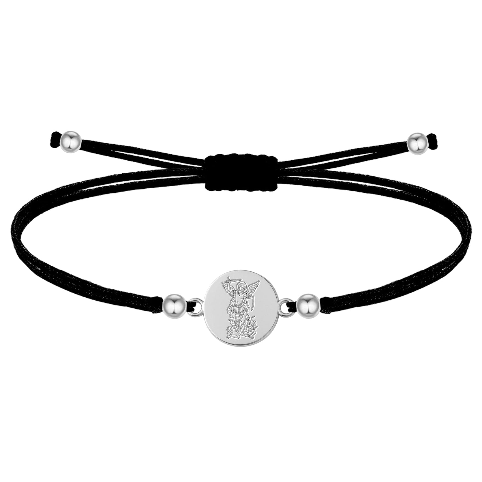 Pulsera de Hilo Encerado con San Miguel Arcángel en Acero Inoxidable en acabado plateado – vista principal