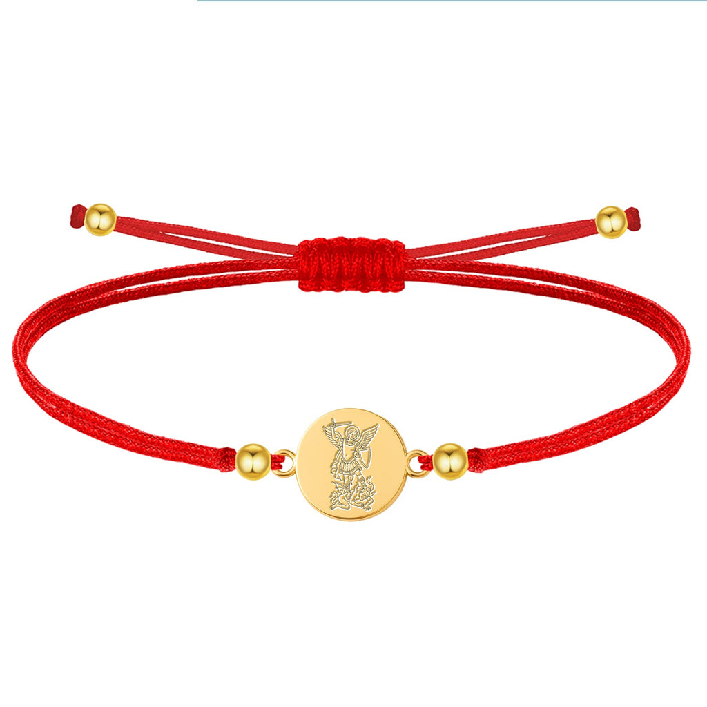 Pulsera de Hilo Encerado con San Miguel Arcángel en Acero Inoxidable en acabado dorado – vista principal