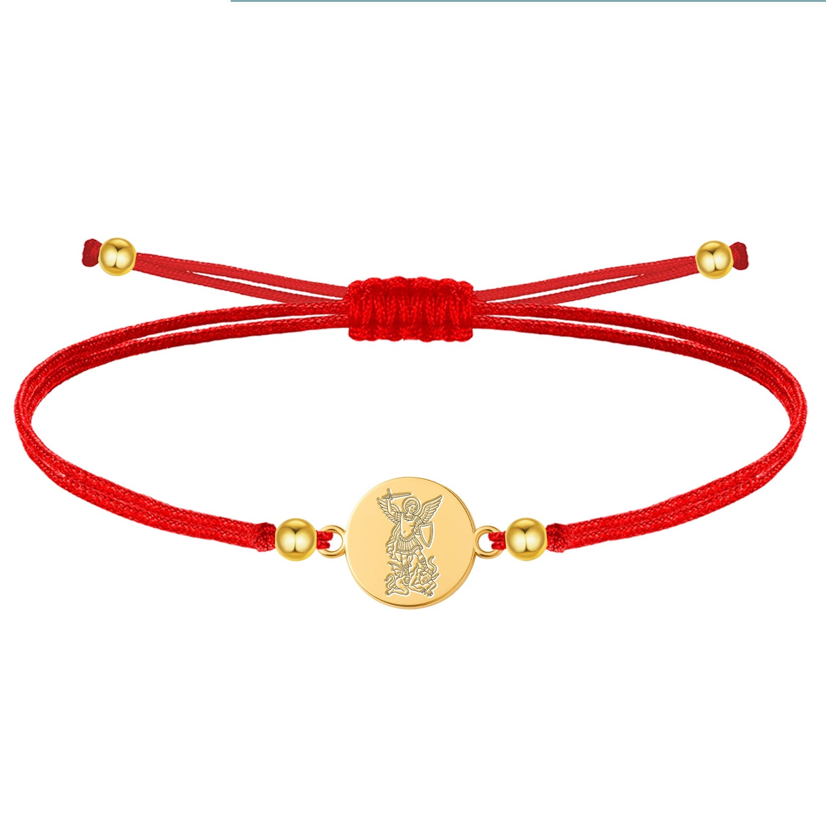 Pulsera de Hilo Encerado con San Miguel Arcángel en Acero Inoxidable en acabado dorado – vista principal