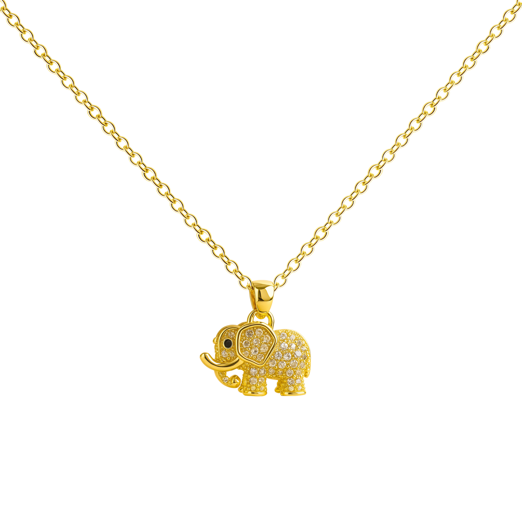 Colgante Elefante Dorado 14K con Circonita