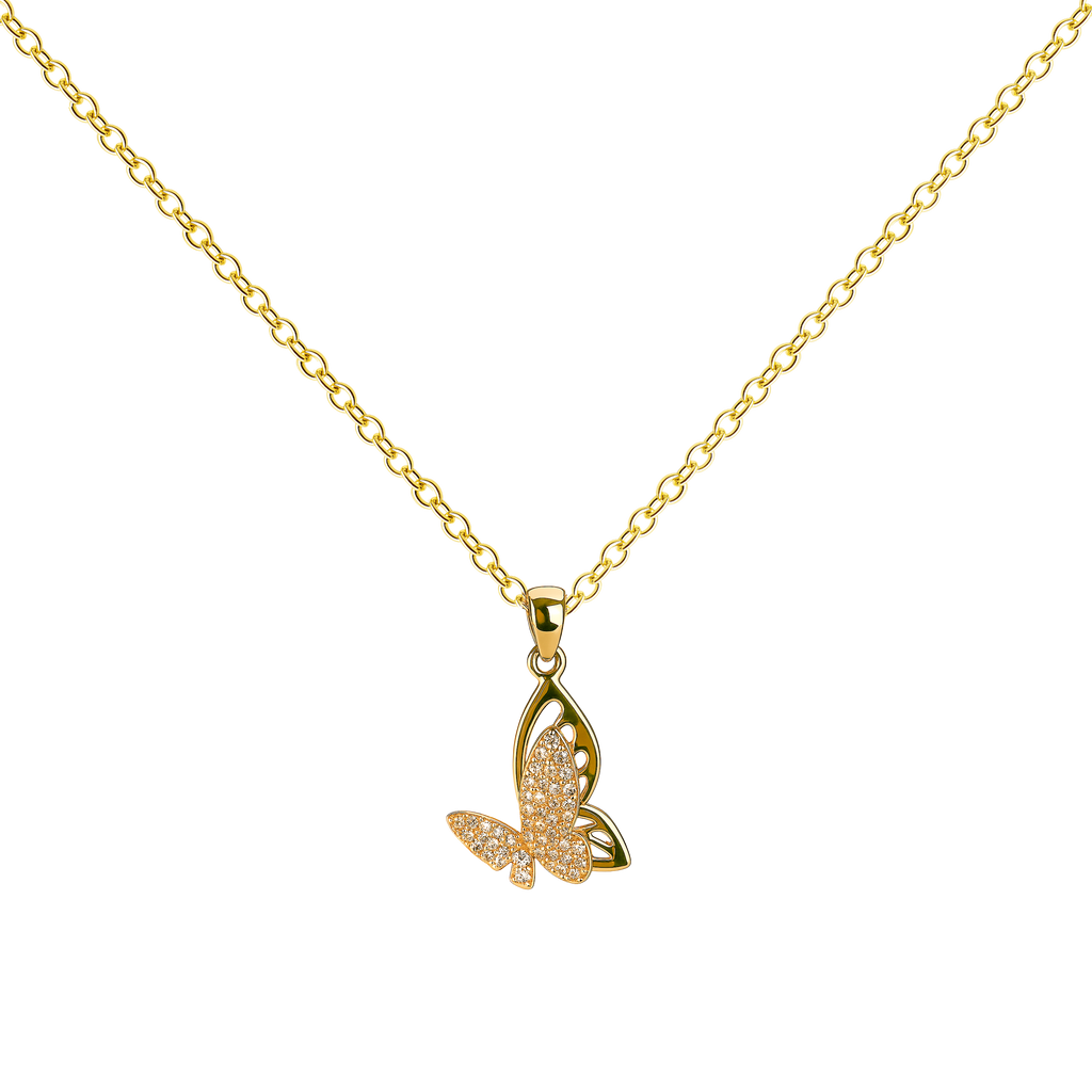 Colgante Mariposa Dorado 14K con Circonitas
