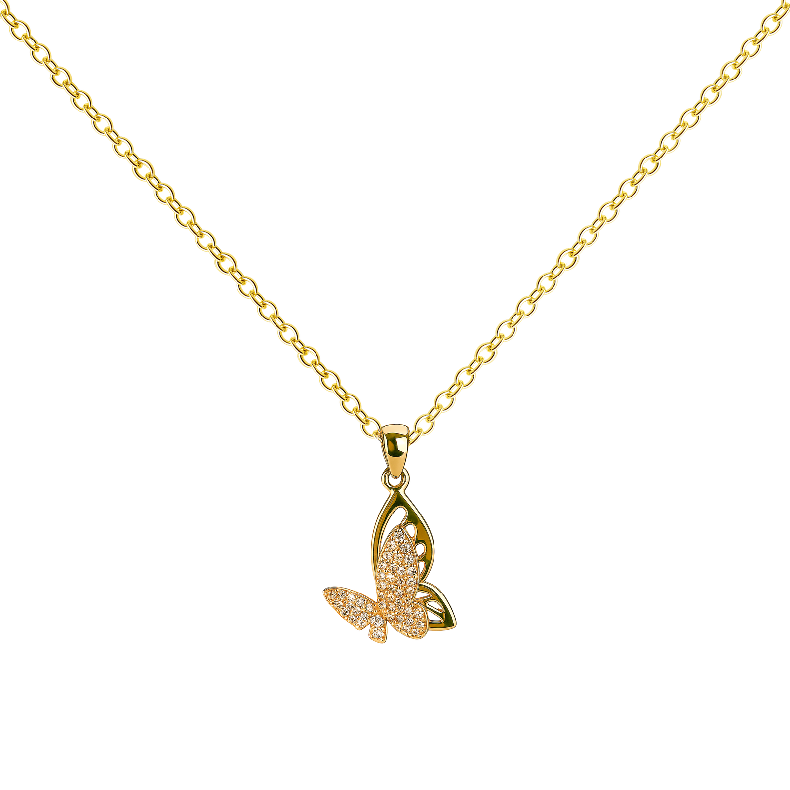 Colgante Mariposa Dorado 14K con Circonitas