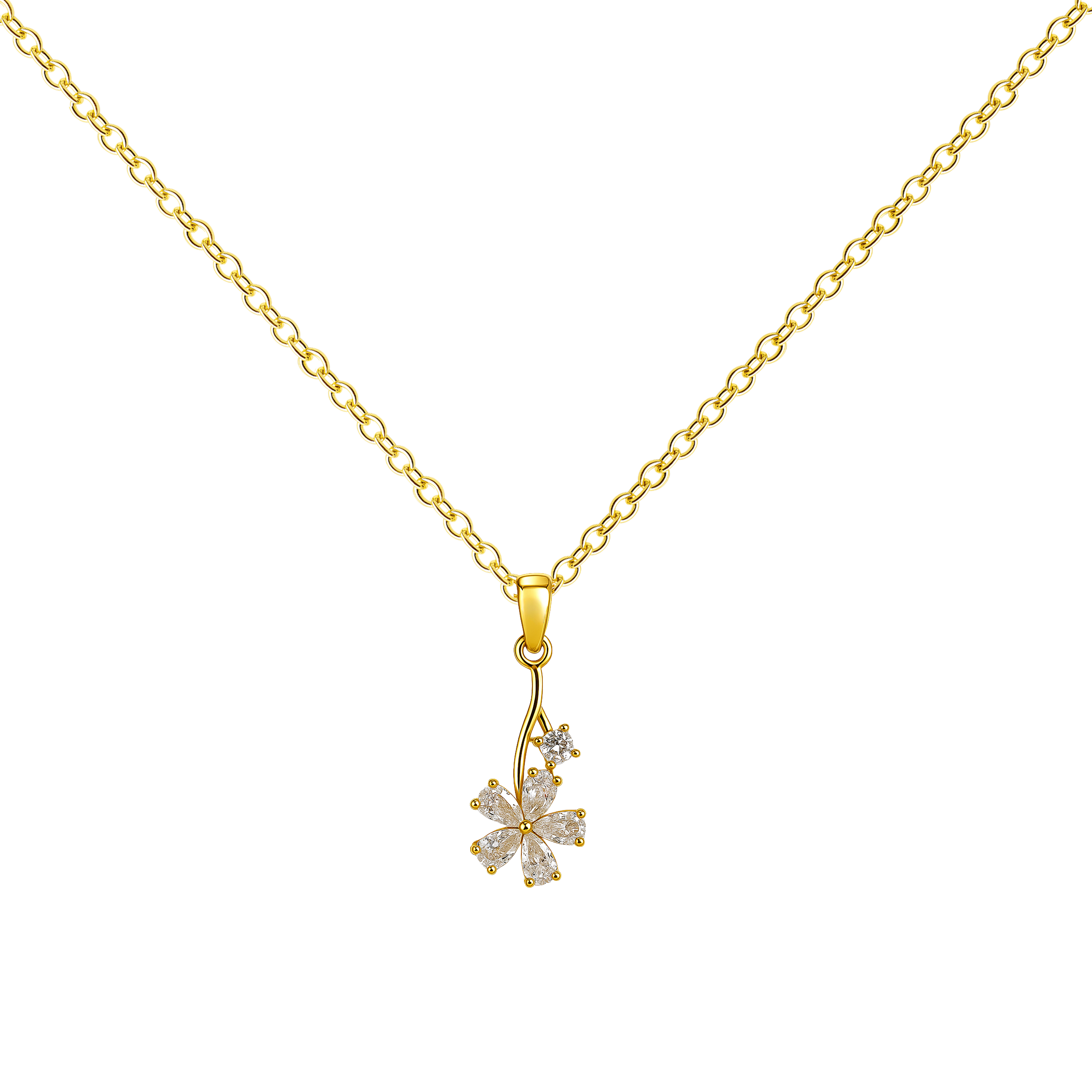 Colgante Flor Brillante Dorado 14K con Circonitas