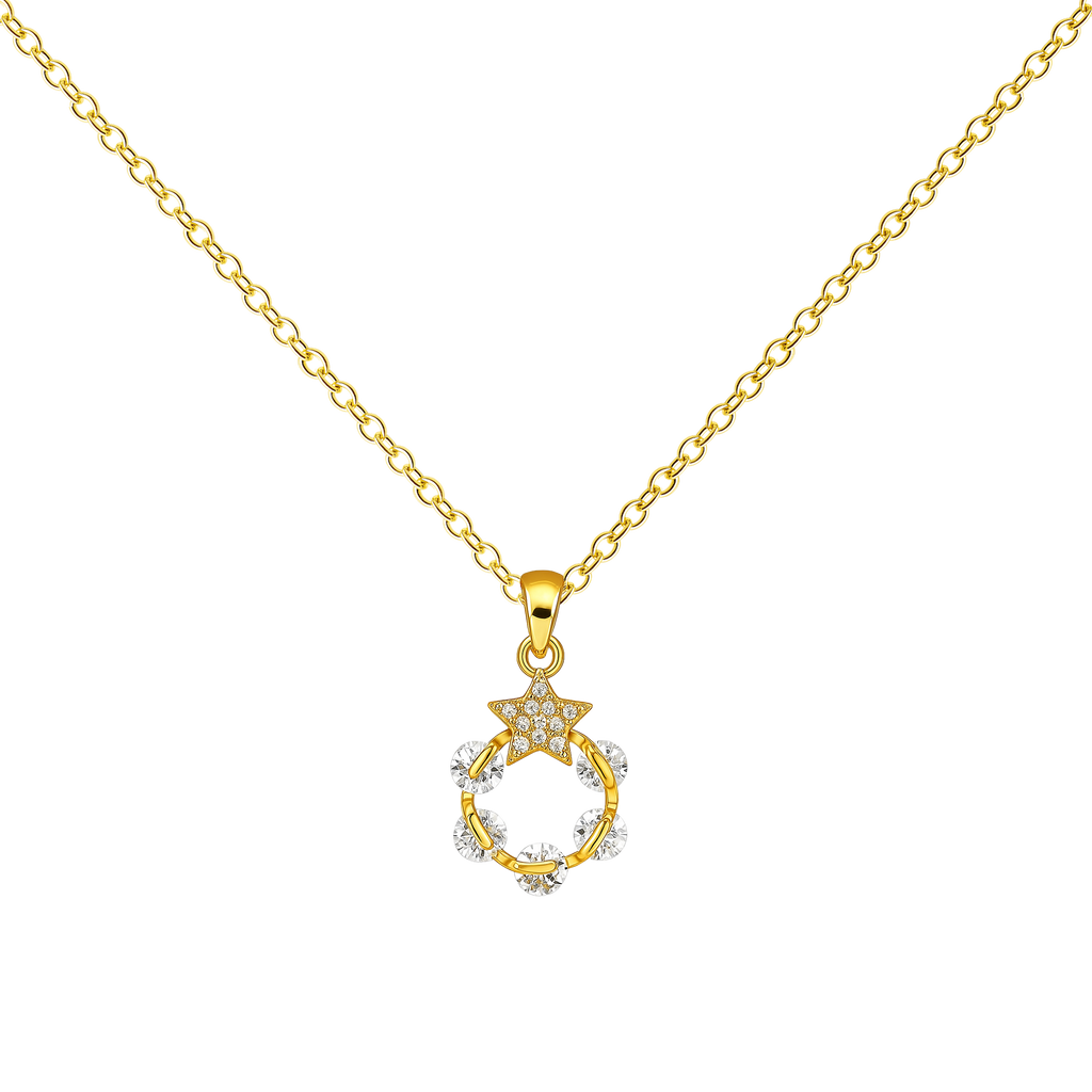 Colgante Estrella Y Aro Dorado 14K con Circonitas