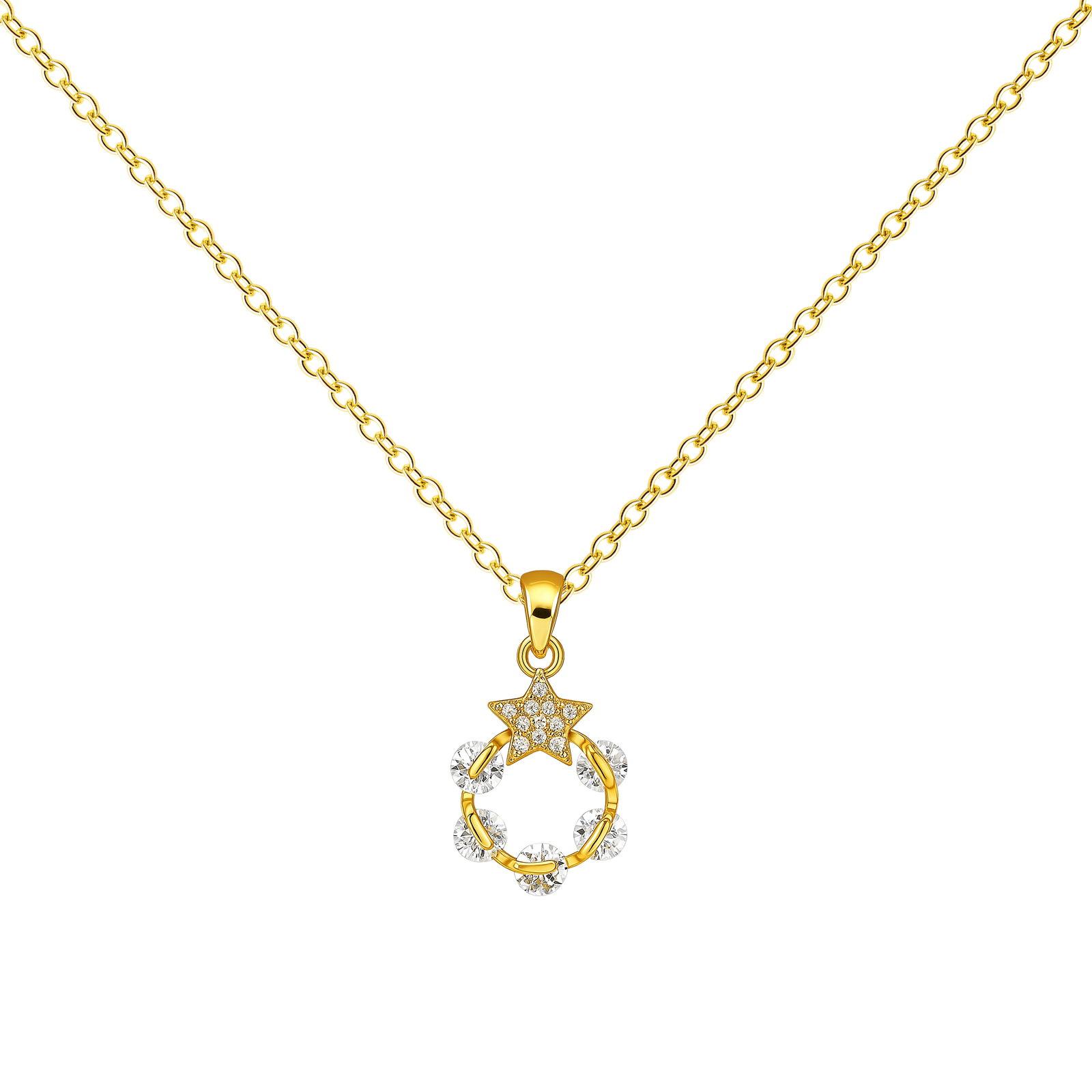 Colgante Estrella Y Aro Dorado 14K con Circonitas
