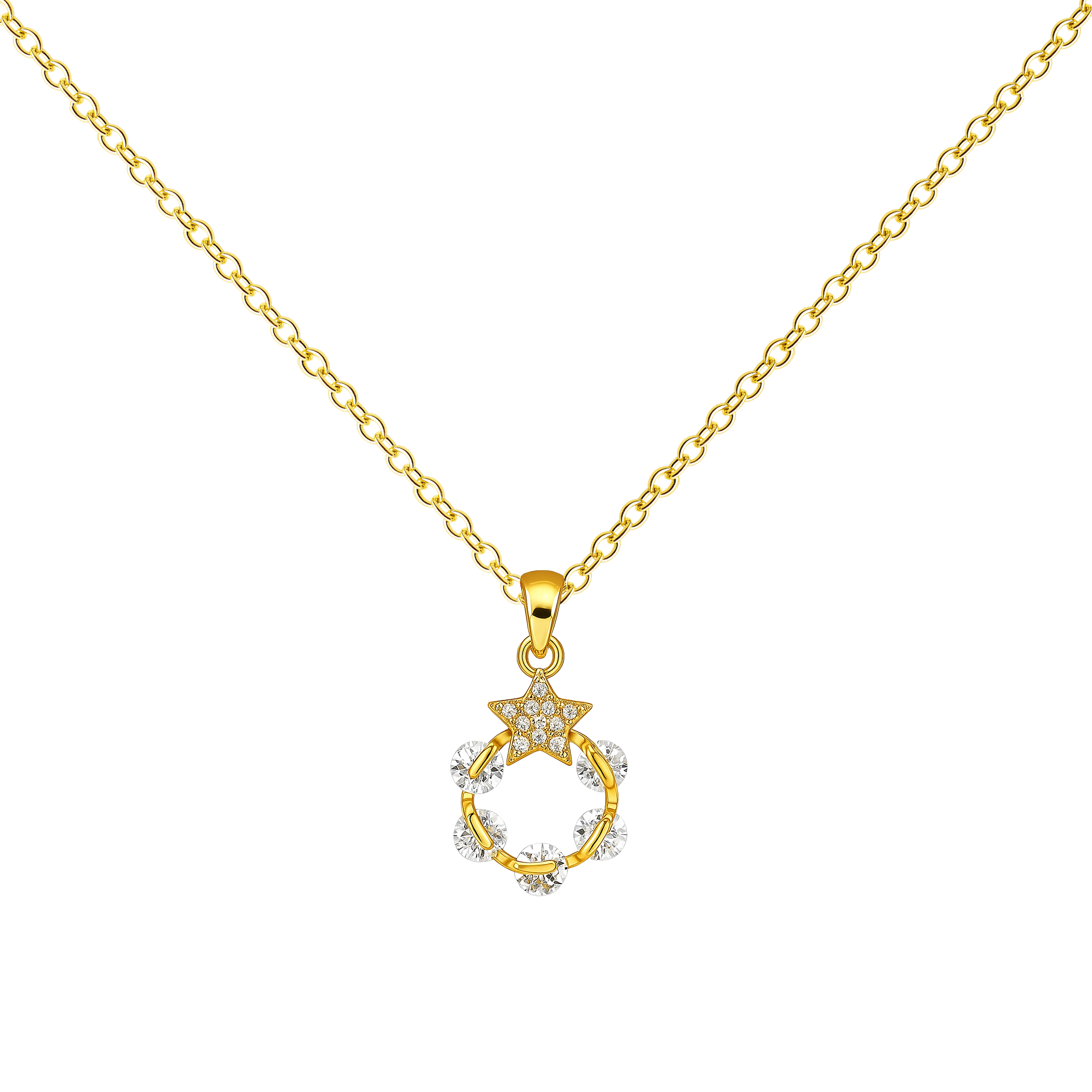 Colgante Estrella Y Aro Dorado 14K con Circonitas