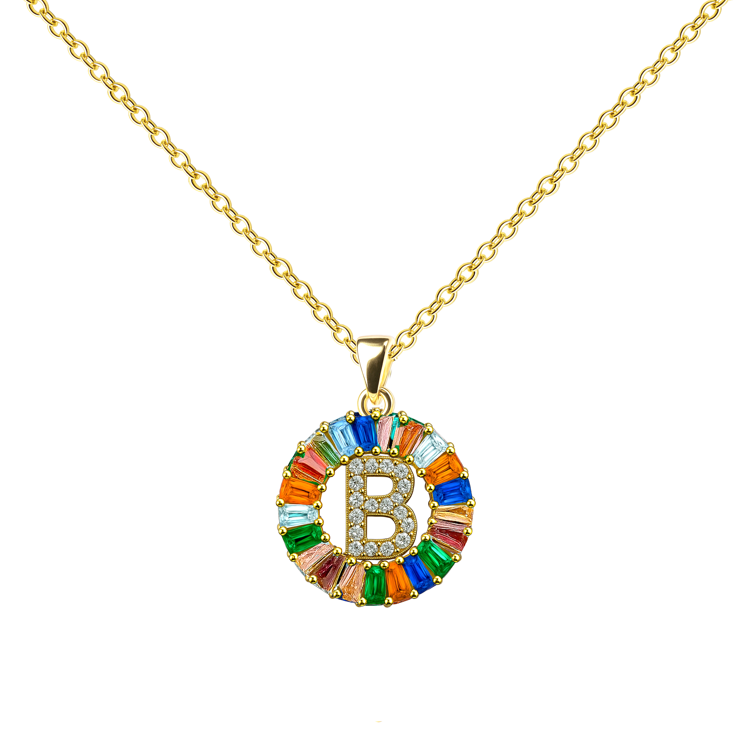 Collar Letra Inicial con Circonitas y Baño de Oro 14K