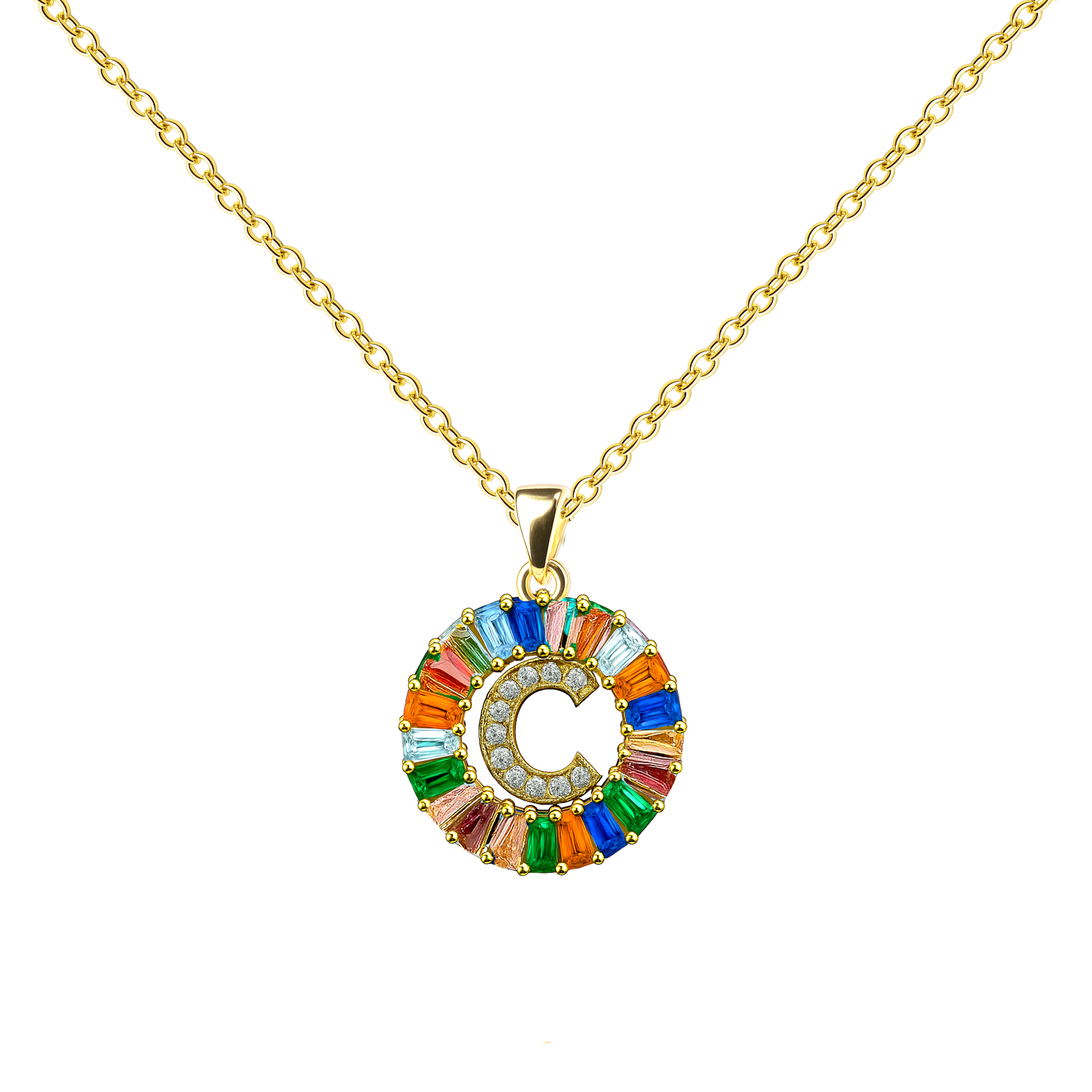 Collar Letra Inicial con Circonitas Y Baño de Oro 14K diseño