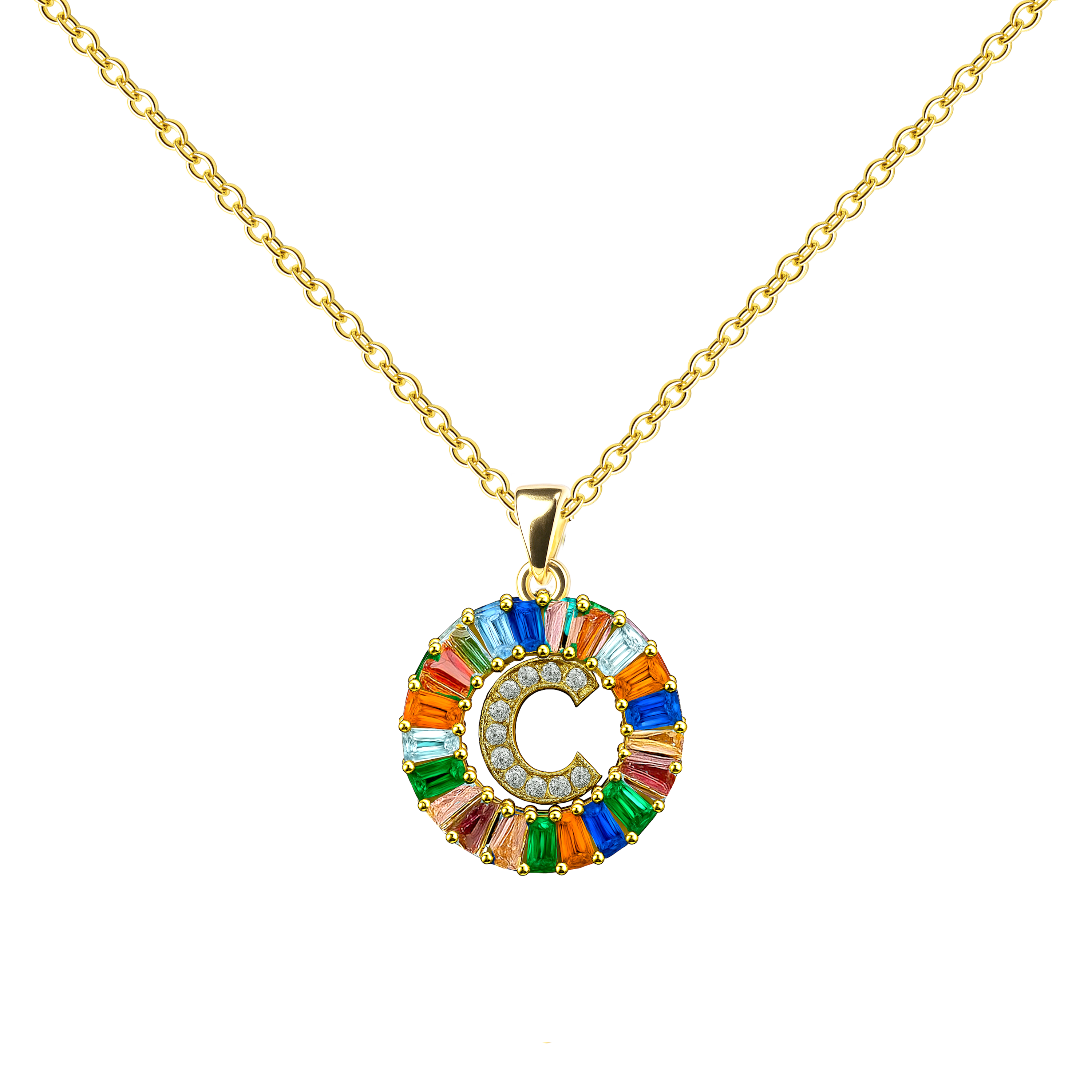 Collar Letra Inicial con Circonitas y Baño de Oro 14K
