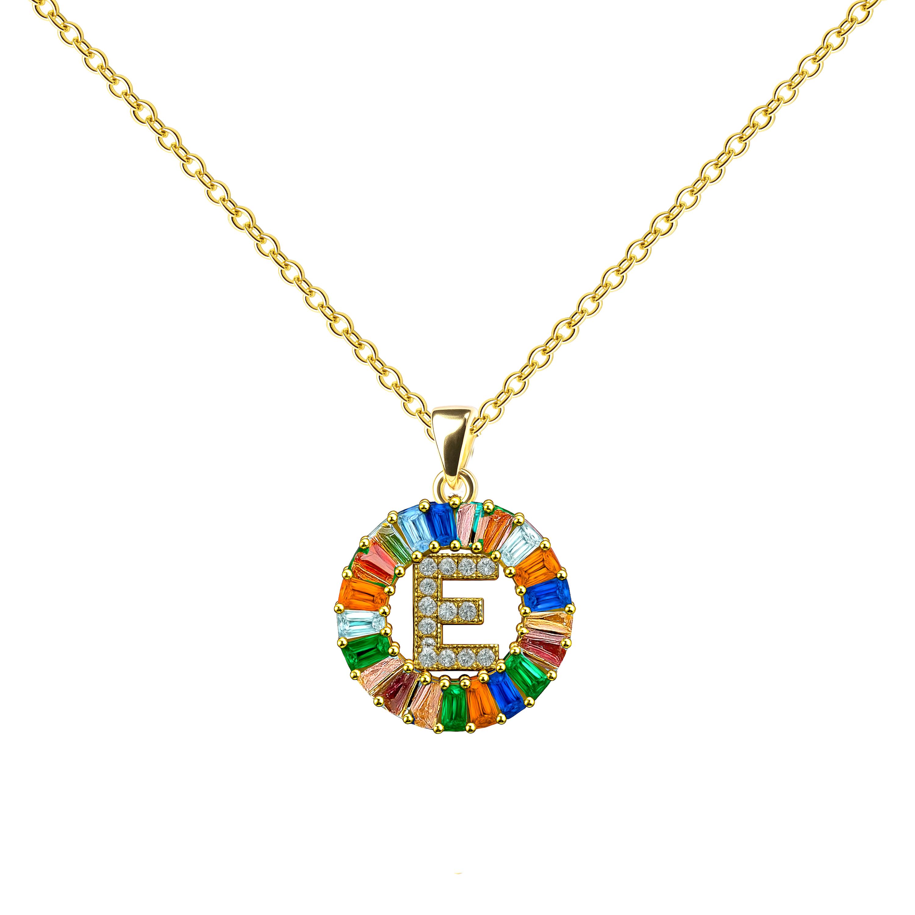 Collar Letra Inicial con Circonitas y Baño de Oro 14K