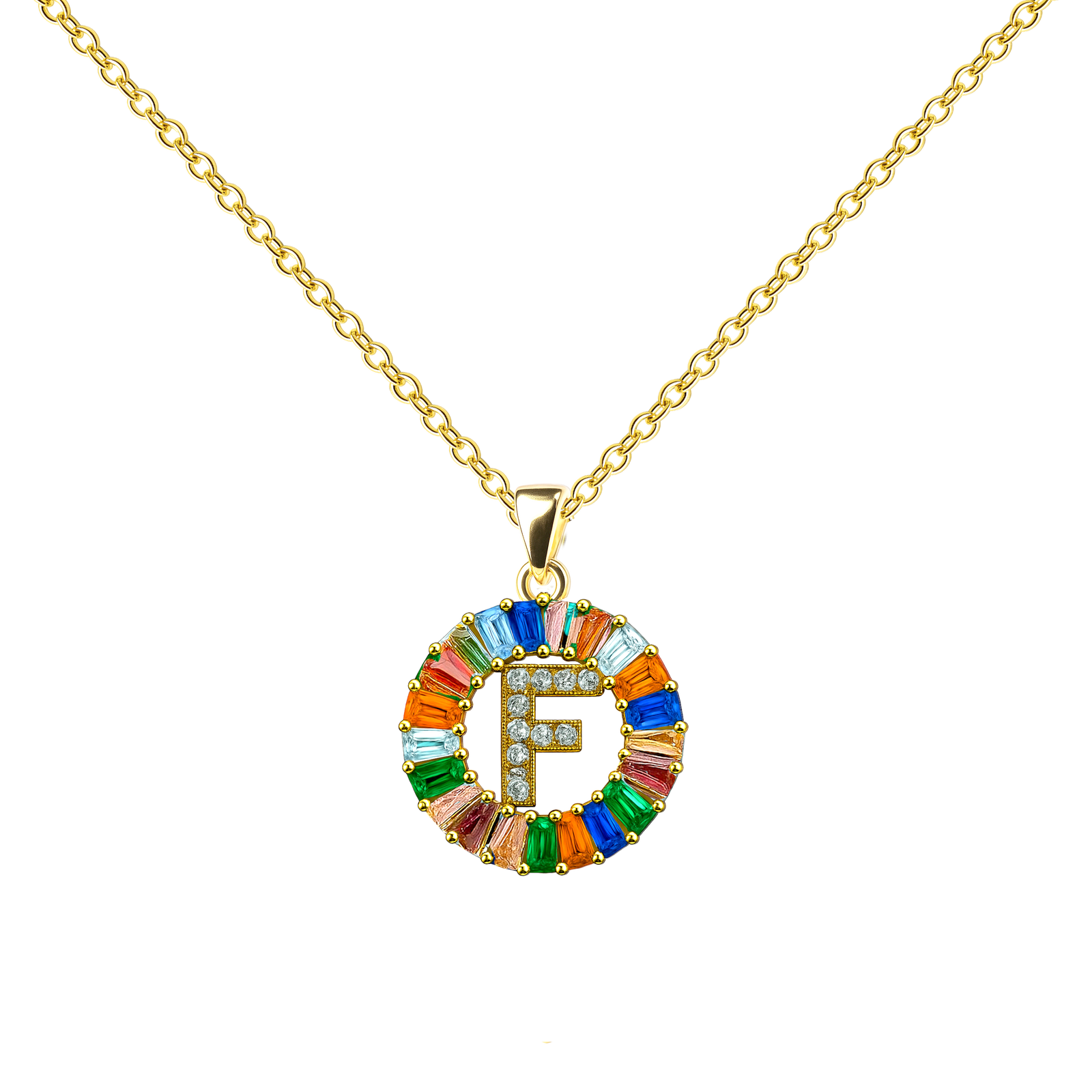 Collar Letra Inicial con Circonitas Y Baño de Oro 14K textura