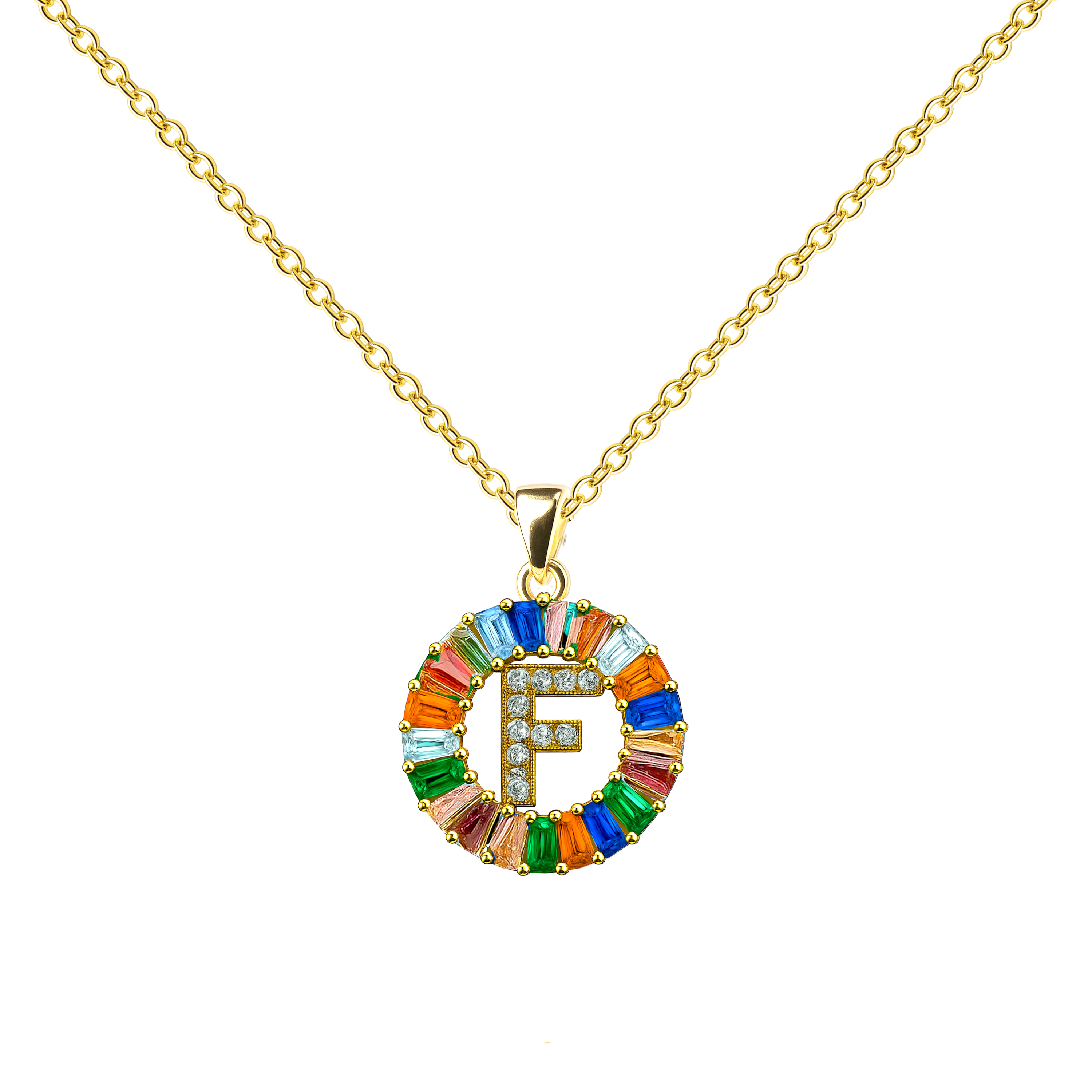 Collar Letra Inicial con Circonitas y Baño de Oro 14K