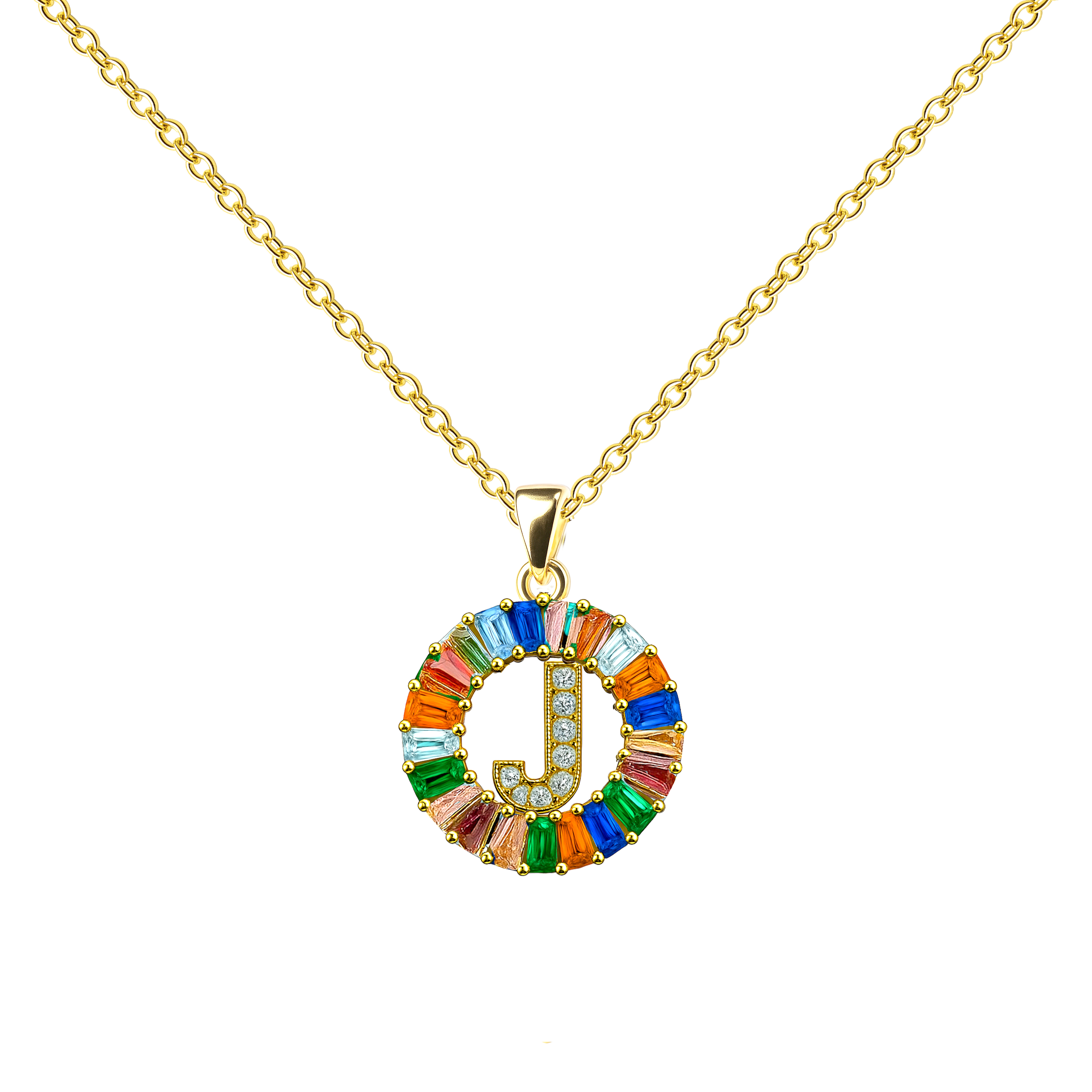 Collar Letra Inicial con Circonitas y Baño de Oro 14K