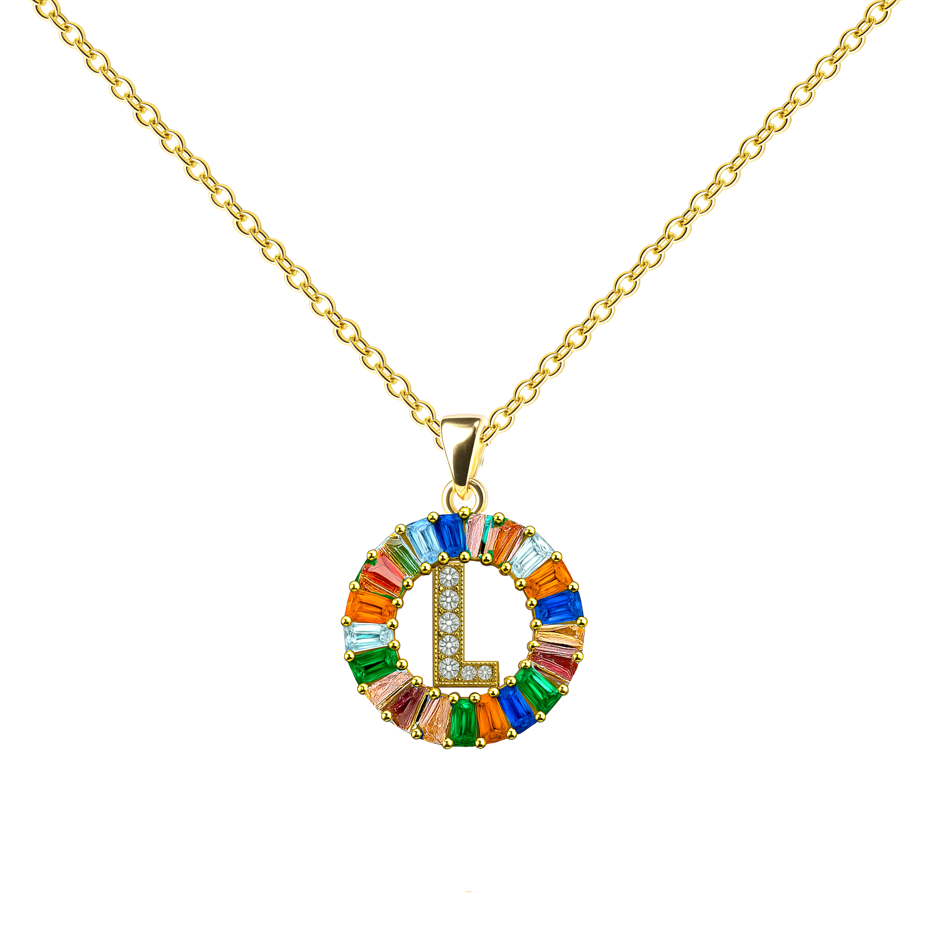 Collar Letra Inicial con Circonitas y Baño de Oro 14K