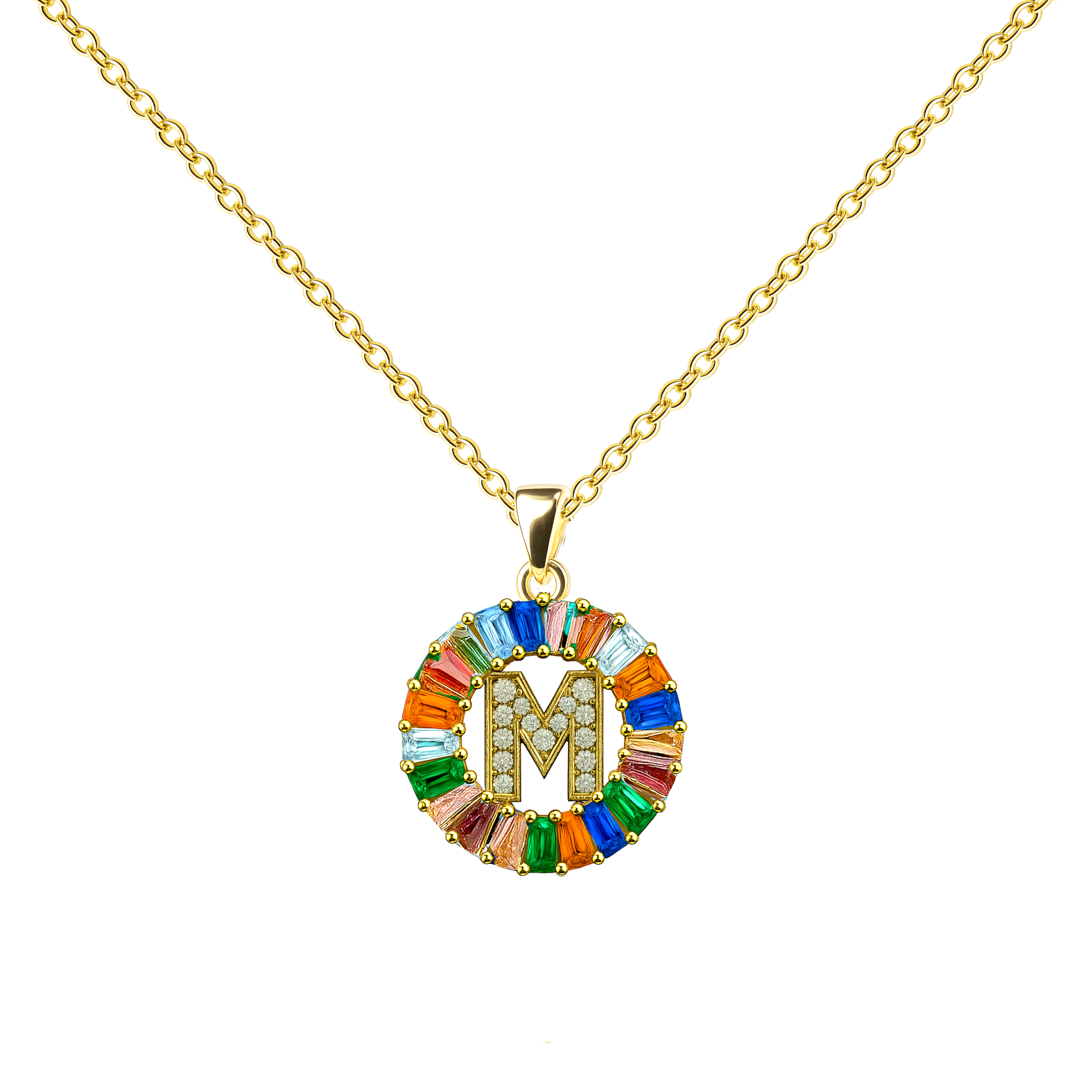Collar Letra Inicial con Circonitas y Baño de Oro 14K