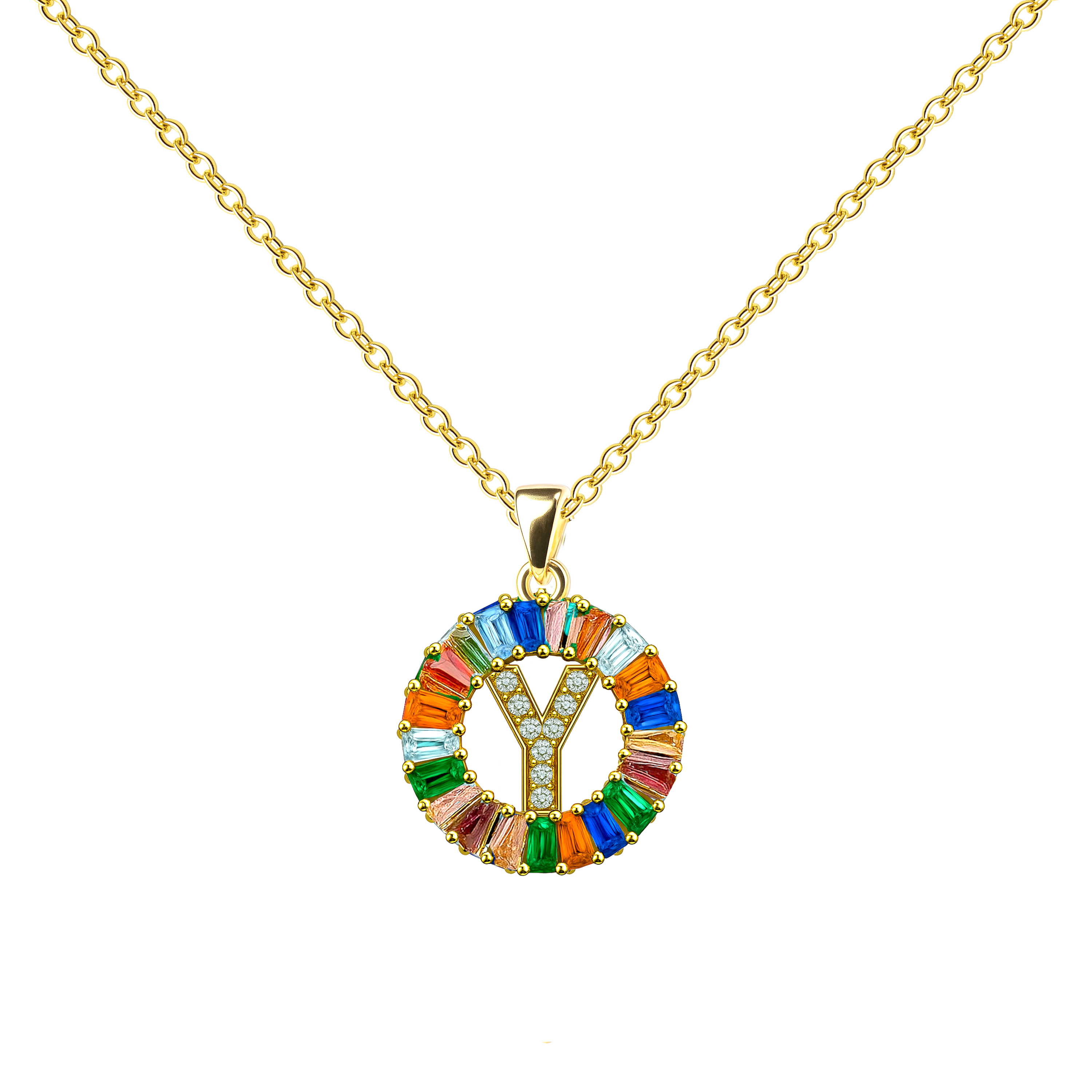 Collar Letra Inicial con Circonitas y Baño de Oro 14K