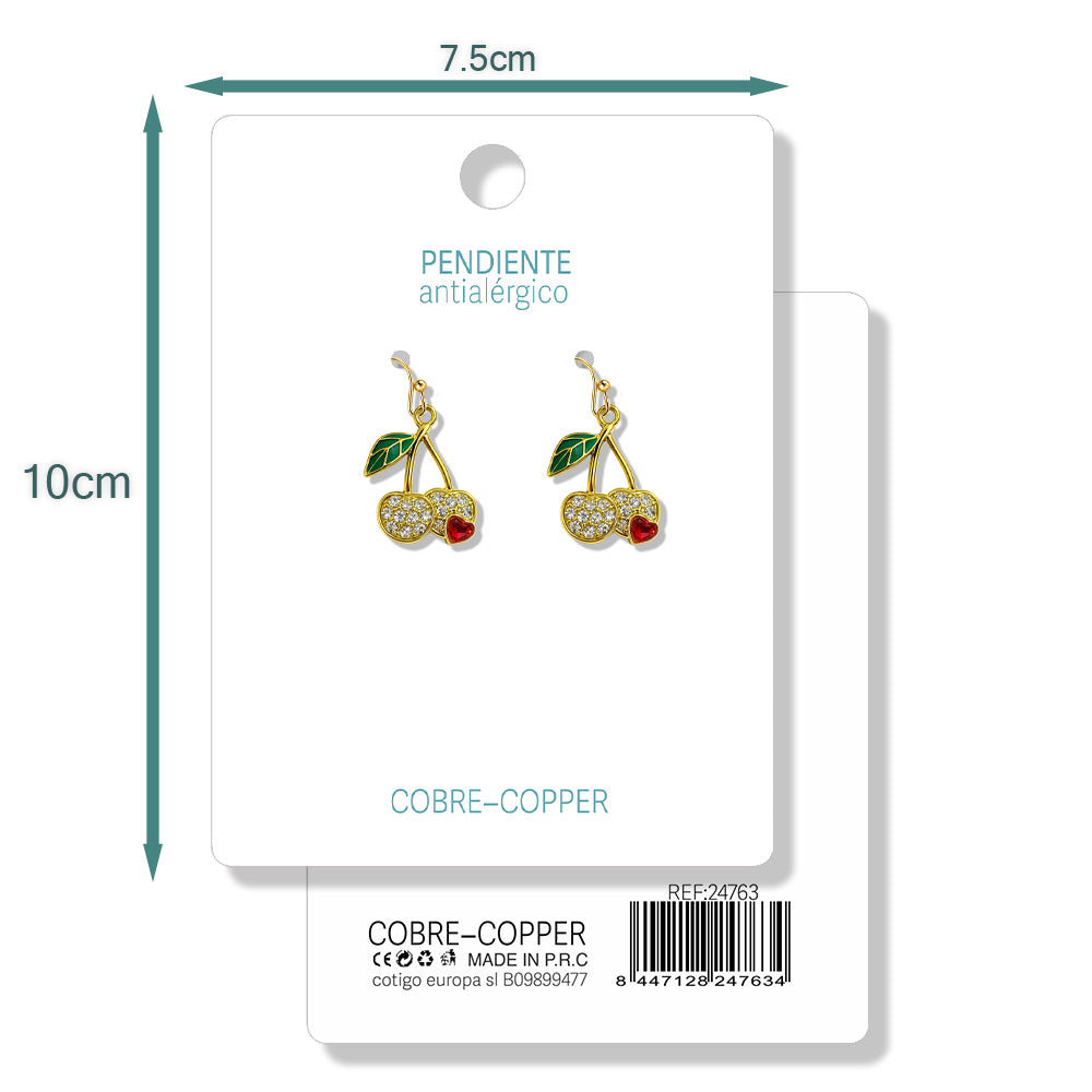 Pendientes de Frutas Cerezas con Circonitas cotigo
