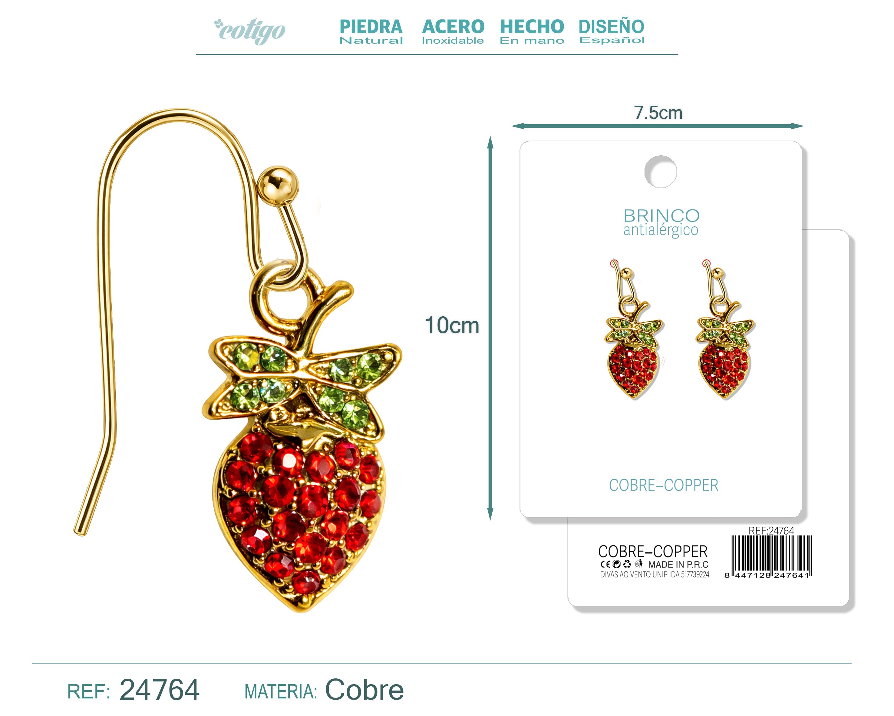 Pendientes de Frutas Fresas con Circonitas cotigo
