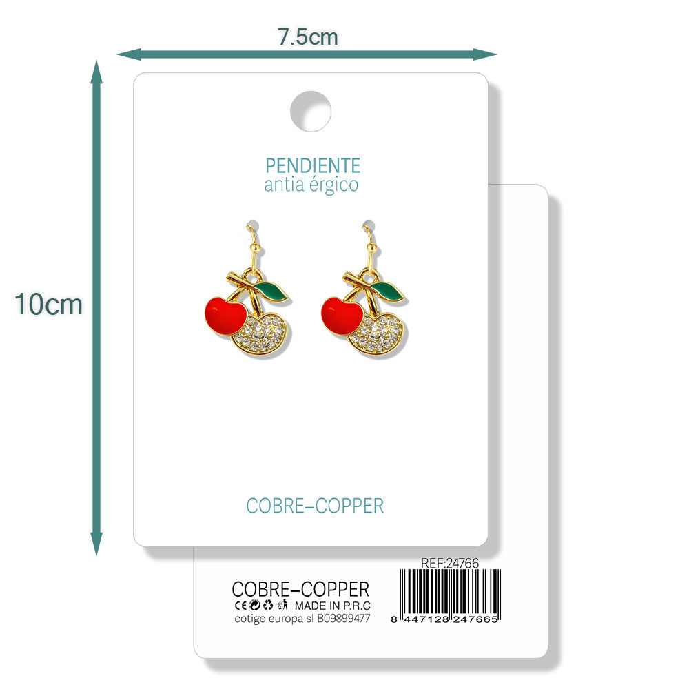 Pendientes de Frutas Cerezas con Circonitas cotigo