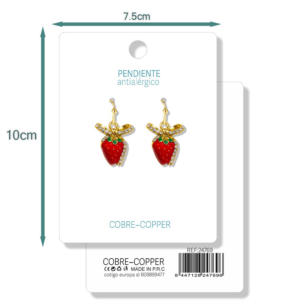 Pendientes de Frutas Fresas con Circonitas cotigo