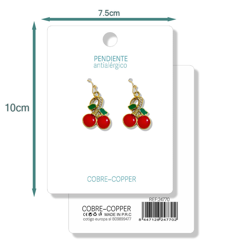 Pendientes de Frutas Cerezas con Circonitas cotigo