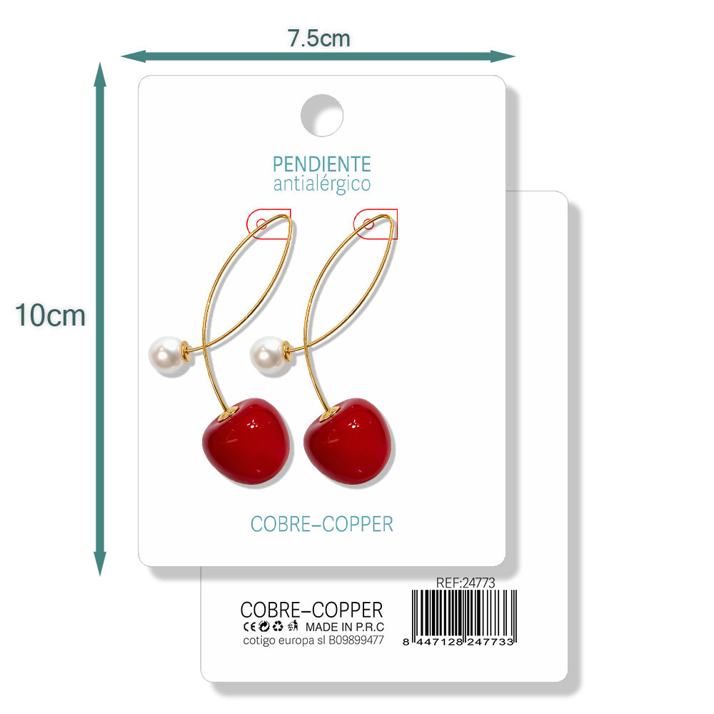 Pendientes Con Frutas Cerezas y Perla cotigo