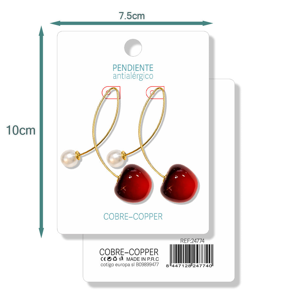 Pendientes Con Frutas Cerezas y Perla cotigo