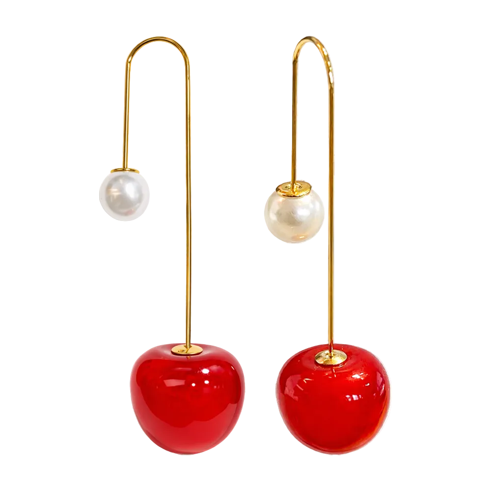 Pendientes Con Frutas Cerezas y Perla cotigo