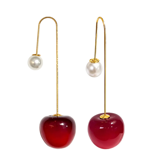 Pendientes Con Frutas Cerezas y Perla