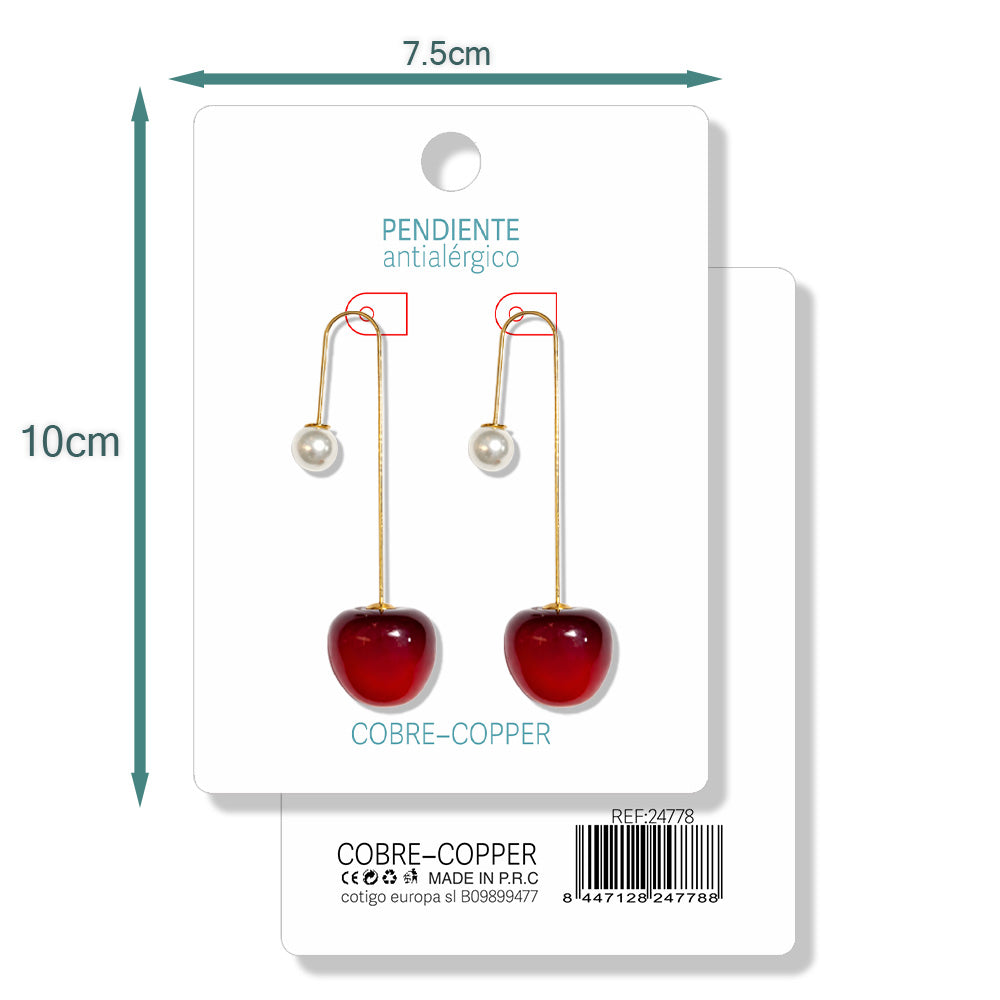 Pendientes Con Frutas Cerezas y Perla