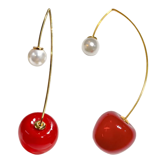 Pendientes Con Frutas Cerezas y Perla