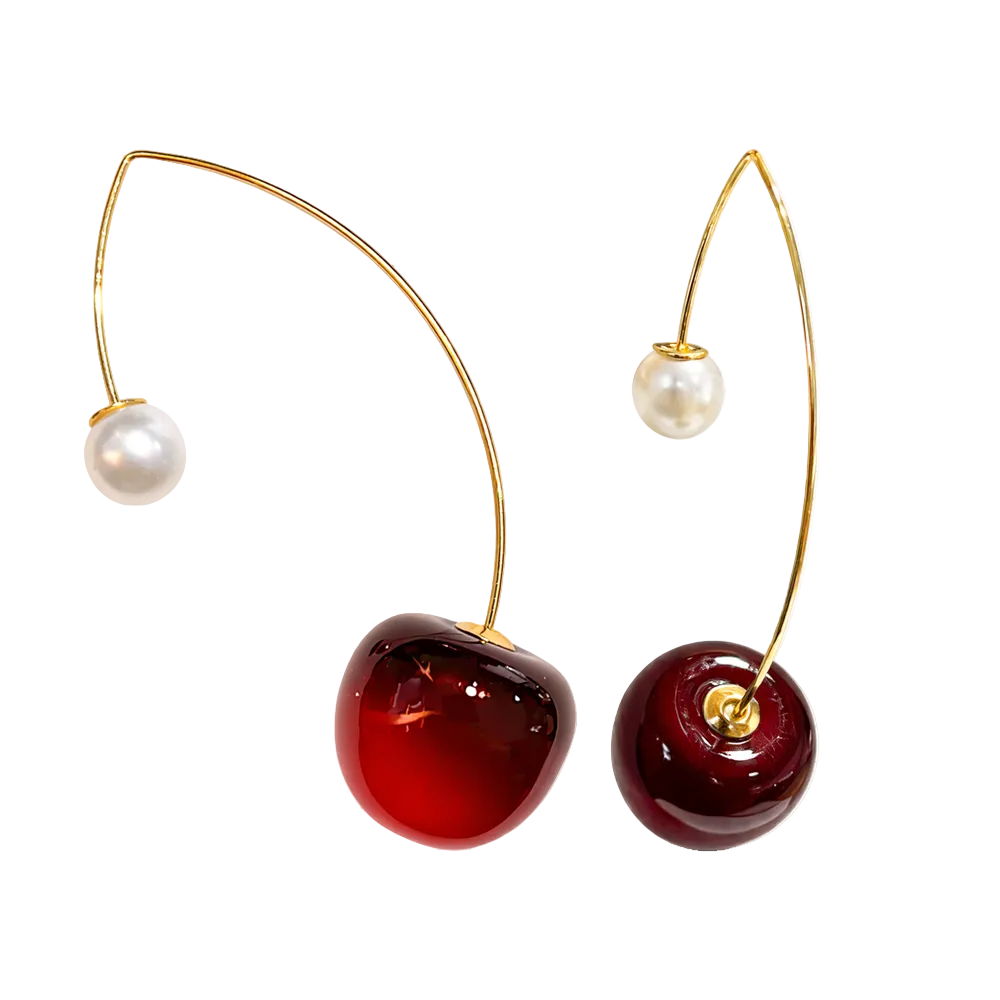 Pendientes Con Frutas Cerezas y Perla