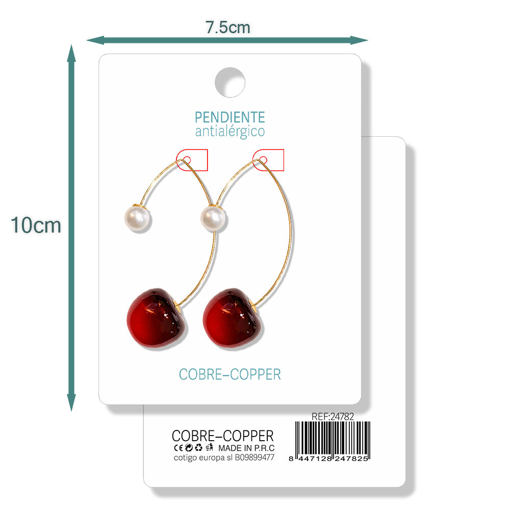 Pendientes Con Frutas Cerezas y Perla cotigo