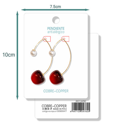 Pendientes Con Frutas Cerezas y Perla