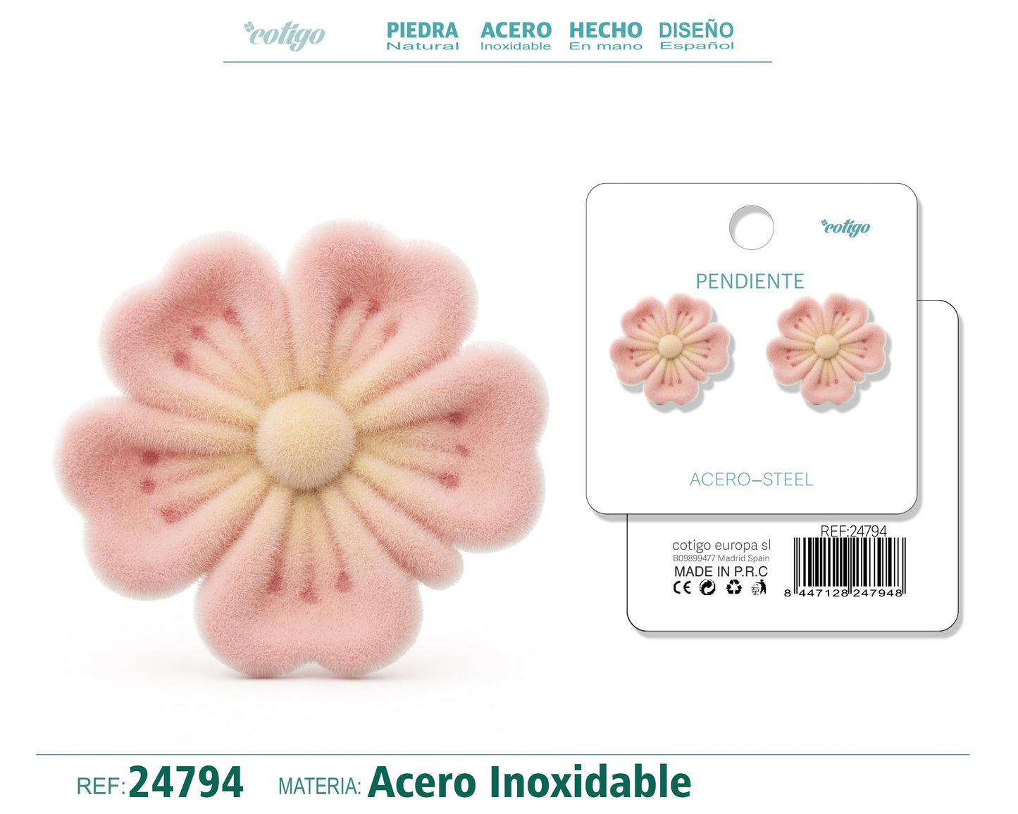 Pendiente de terciopelo con accesorio de acero inoxidable