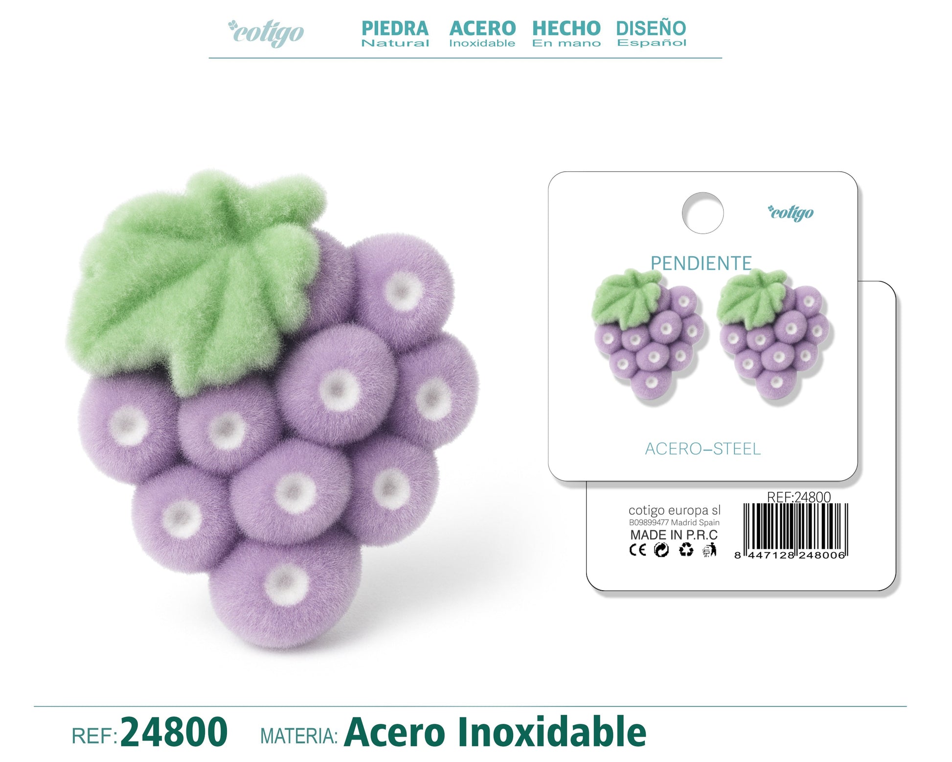 Pendiente de terciopelo con accesorio de acero inoxidable - cotigo