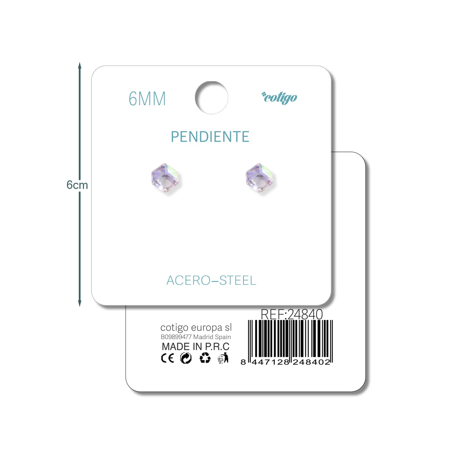 Pendiente de Cristal Cuadrado 6MM cotigo