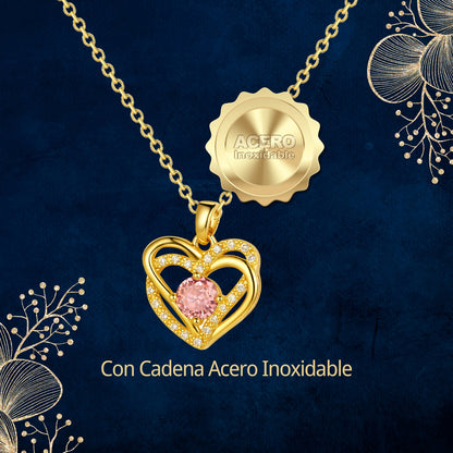 Collar Acero y  colgante Cobre con Piedra Circonita para Regalar a Esposa