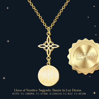 Colgante Tetragramaton con Nudo de Bruja Acero color Dorado
