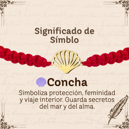 Pulsera Hilo Destino con La concha Acero Dorado