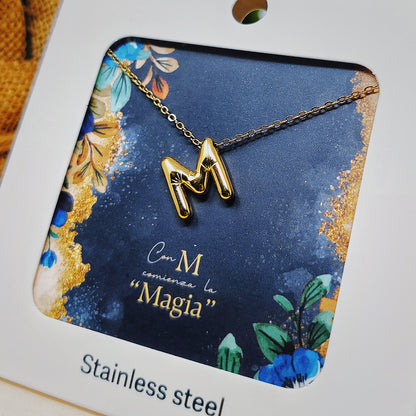 Collar Letra Inicial M Estilo Globo con Baño de Oro 14k