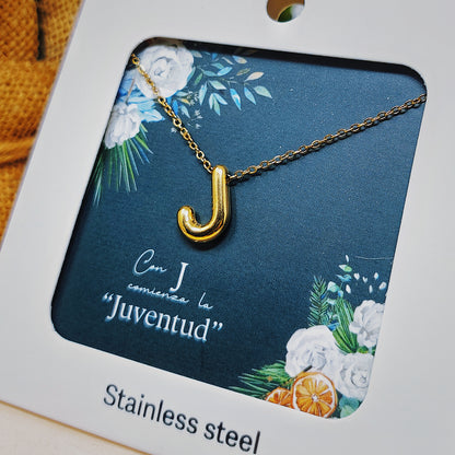 Collar Letra Inicial J Estilo Globo con Baño de Oro 14k