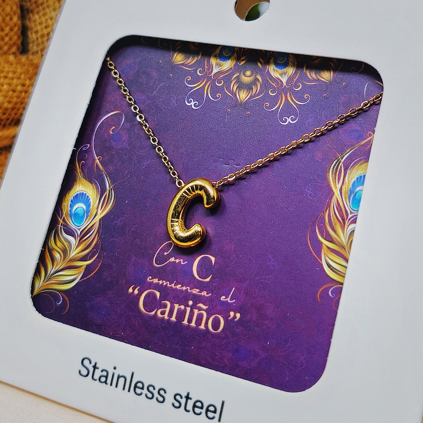 Collar Letra Inicial C Estilo Globo con Baño de Oro 14k