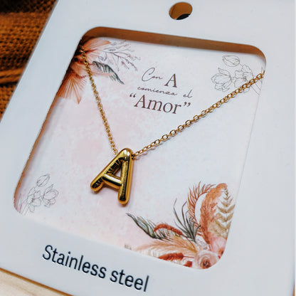 Collar Letra Inicial A Estilo Globo con Baño de Oro 14k