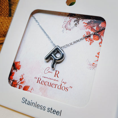 Collar Letra Inicial R Estilo Globo en Acero Inoxidable