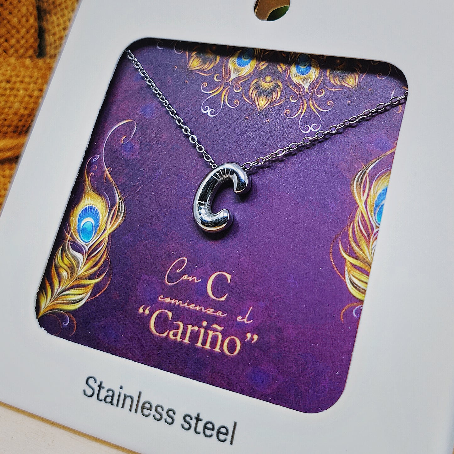 Collar Letra Inicial C Estilo Globo en Acero Inoxidable