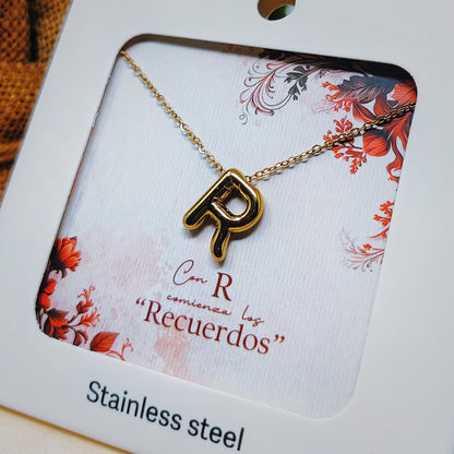 Collar Letra Inicial R Estilo Globo con Baño de Oro 14k