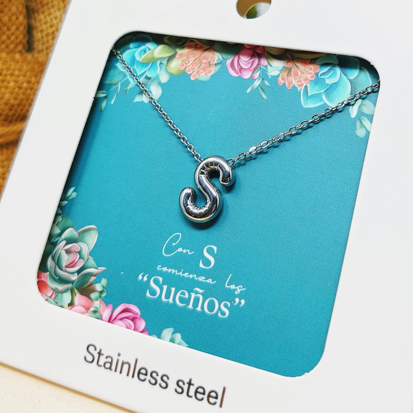 Collar Letra Inicial S Estilo Globo en Acero Inoxidable